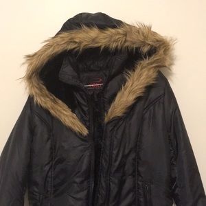 Plus Size Faux Fur Hooded Puffer Jacket